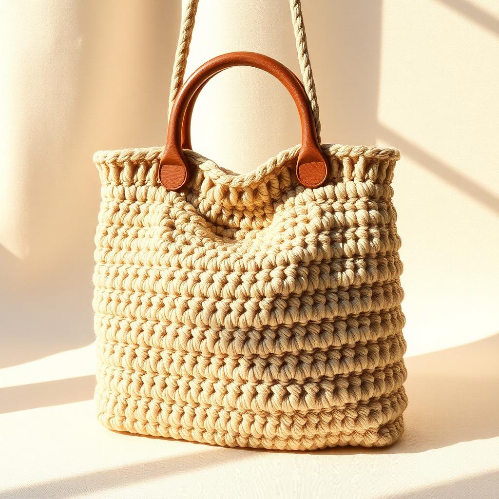 Geantă croșetată cu mânere de lemn – produs handmade Jeraima, lucrat manual pe comandă