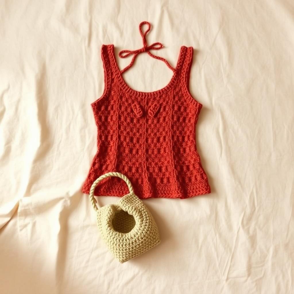 Top croșetat de vară & gentuță asortată – produs handmade Jeraima, lucrat manual pe comandă