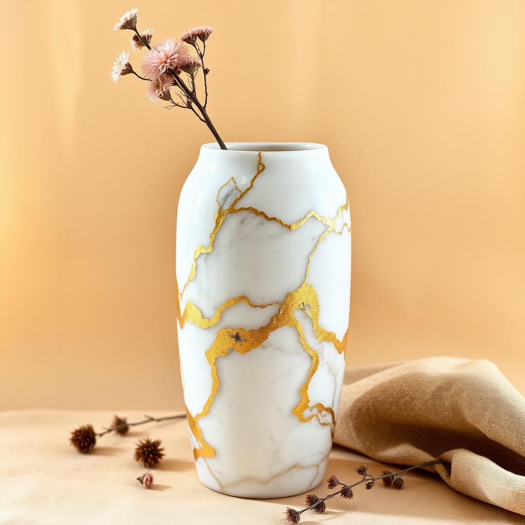 Vază decorativă efect marmură & auriu – produs handmade Jeraima, lucrat manual pe comandă
